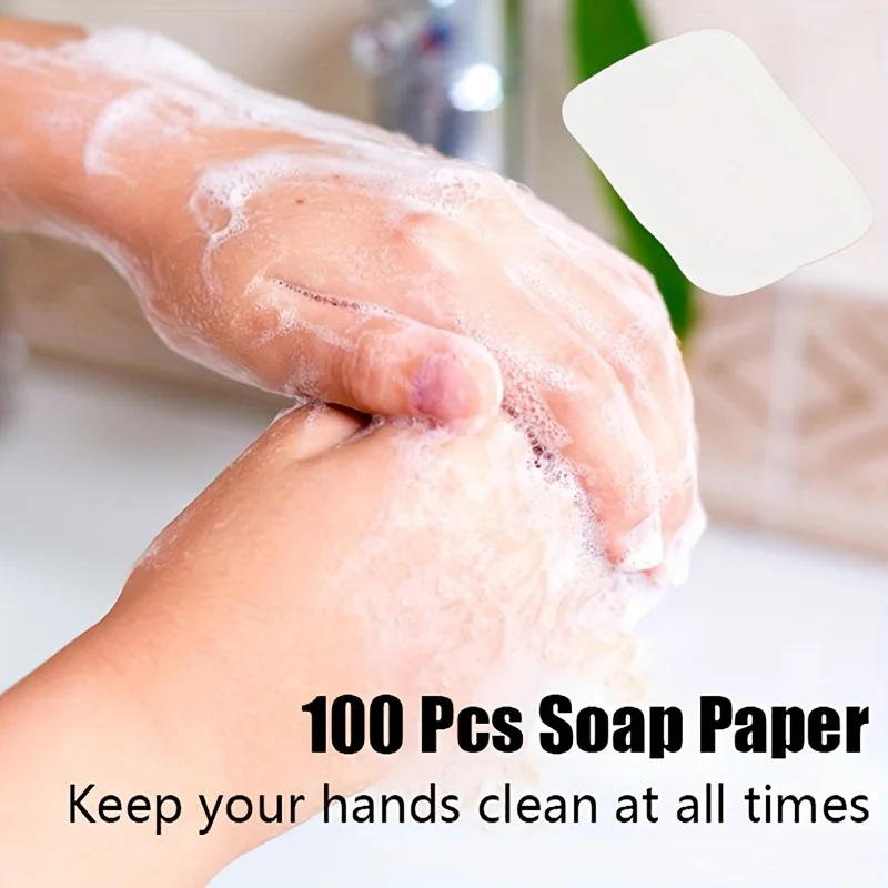 100 Pcs/1pack Soap Paper Portable Hand Washing Slice Sheets Bath Travel Scented Foaming Soap Bath Clean Soap Tablets Bathroom