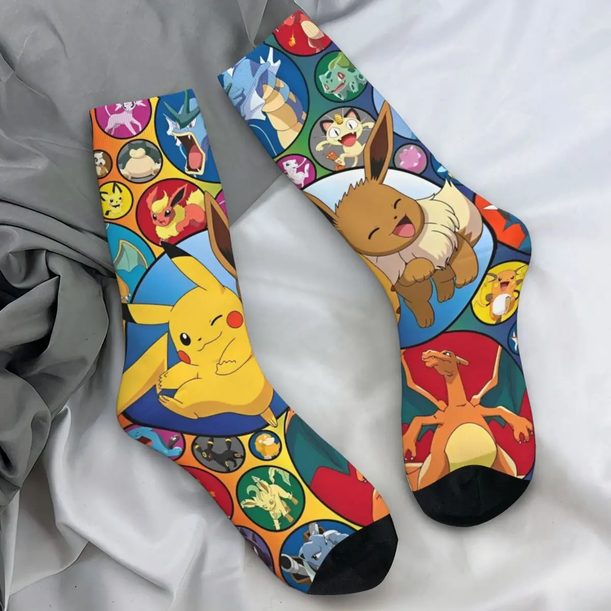 Adults Men Socks Pokemon Anime Pikachu Stockings Autumn Kawaii Comfortable Socks Custom Cycling Non Skid Socks