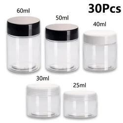 30Pcs 25/30/40/50/60ml Transparent Lotion Jars Plastic Round Eye Cream Powder Sample Bottles Refillable Makeup Storage Container