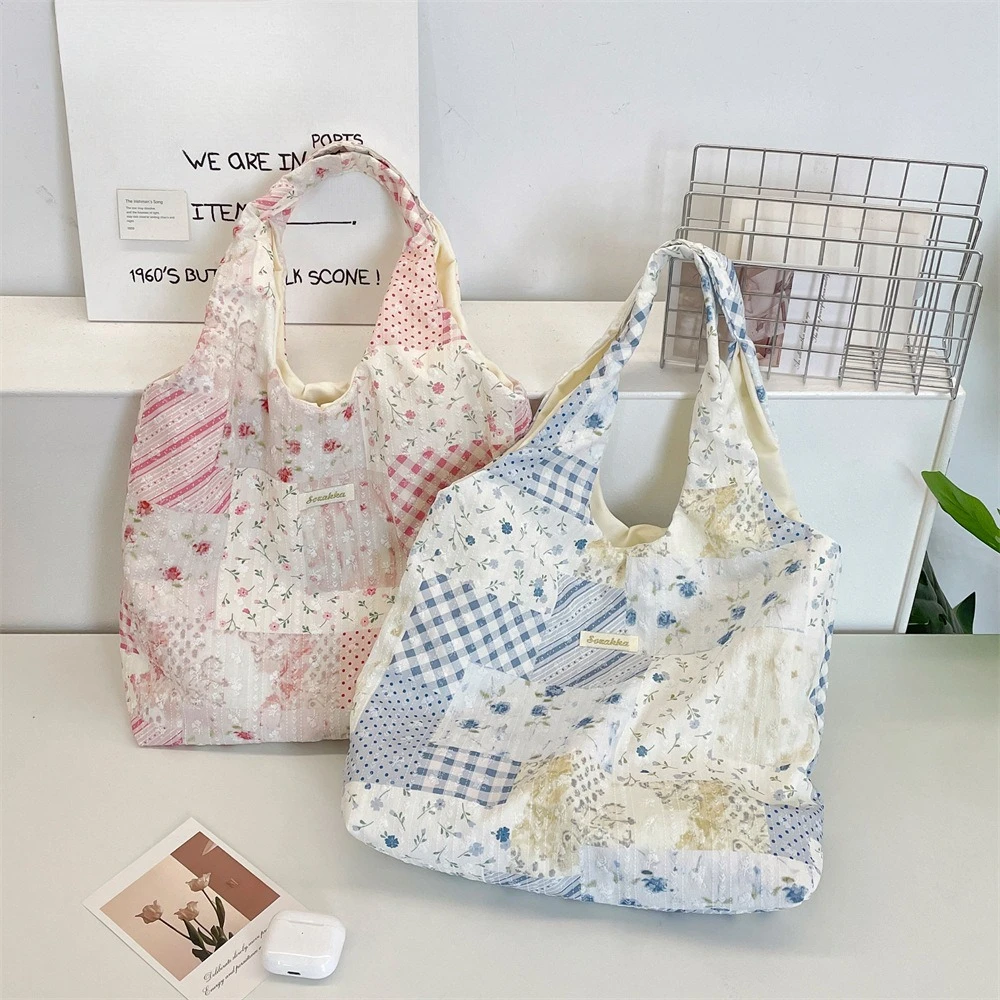 

Korean Style Floral Women's Tote Shoulder Bags Fashion Large Capacity Female Travel Handbags Portable Purse Shopping Bags