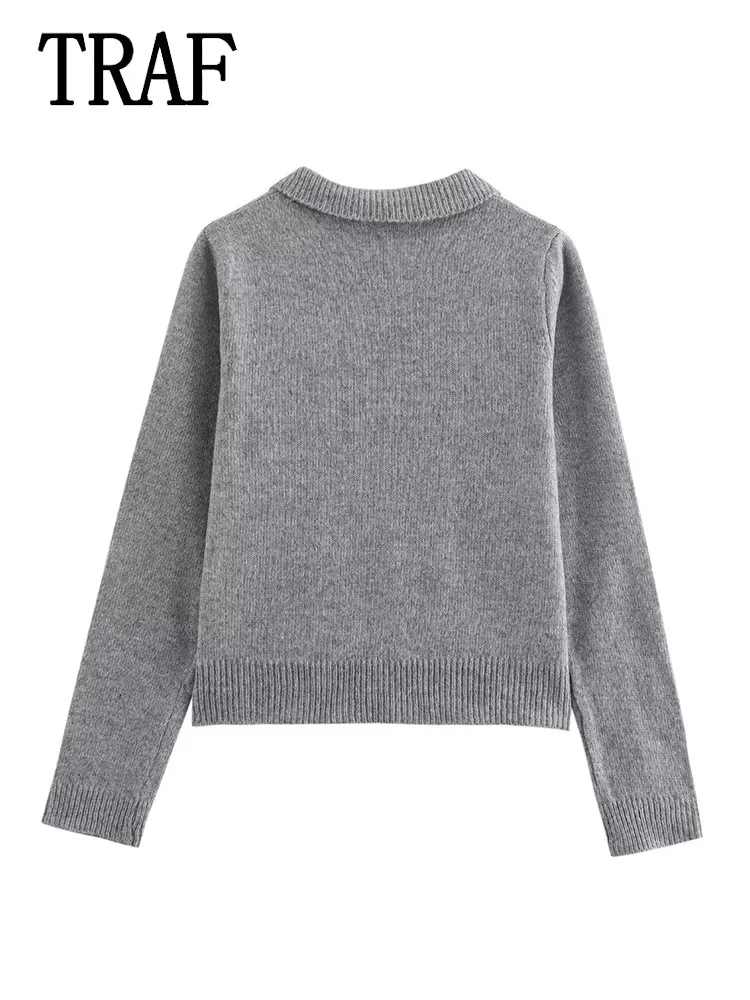 TRAF Women\'s Elegant knit Cardigan New Autumn Fashion Bow Outerwear Women\'s Long Sleeve Round Neck Coat Top
