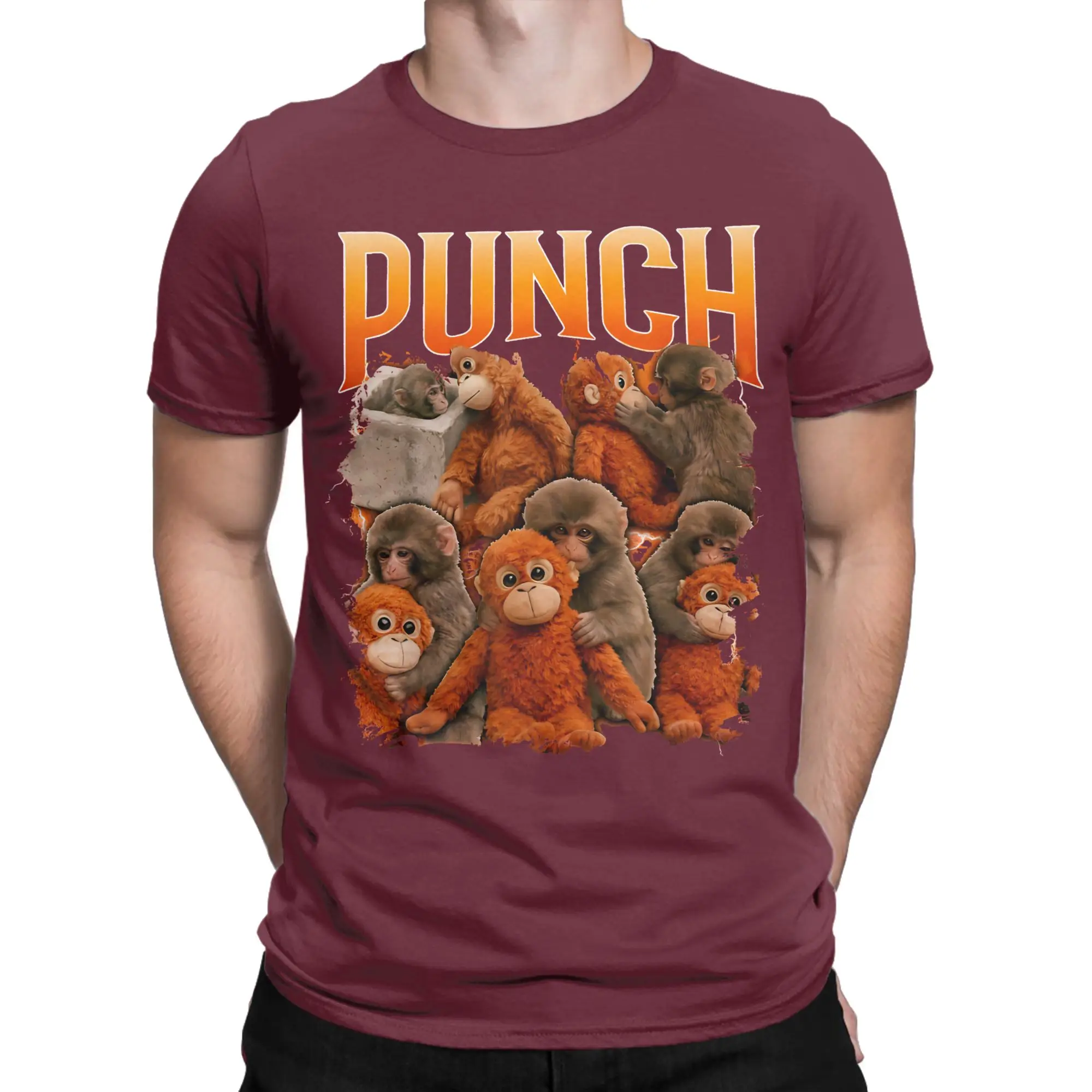 Print Oran-Mother Punch Monkey T Shirt Men's Cotton Short Sleeve  Crewneck Summer TopsTops
