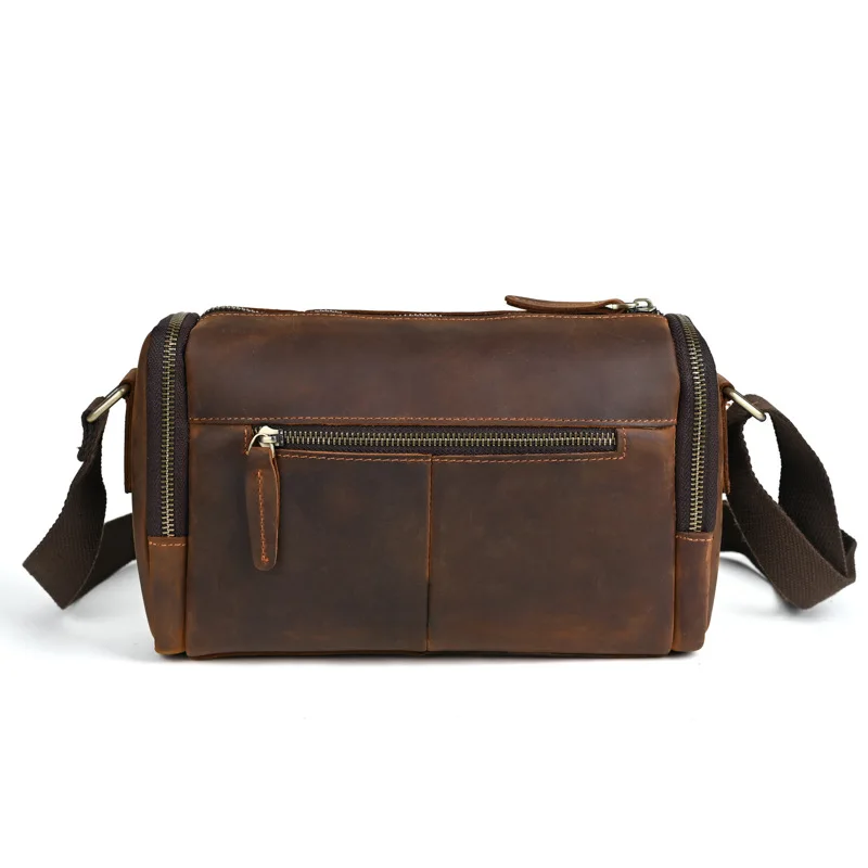 2024 New Luxury Crazy Horse Skin Men\'s Handbags Cow Genuine Leather Male Shoulder Bag Real Natural Leather Crossbody Bag