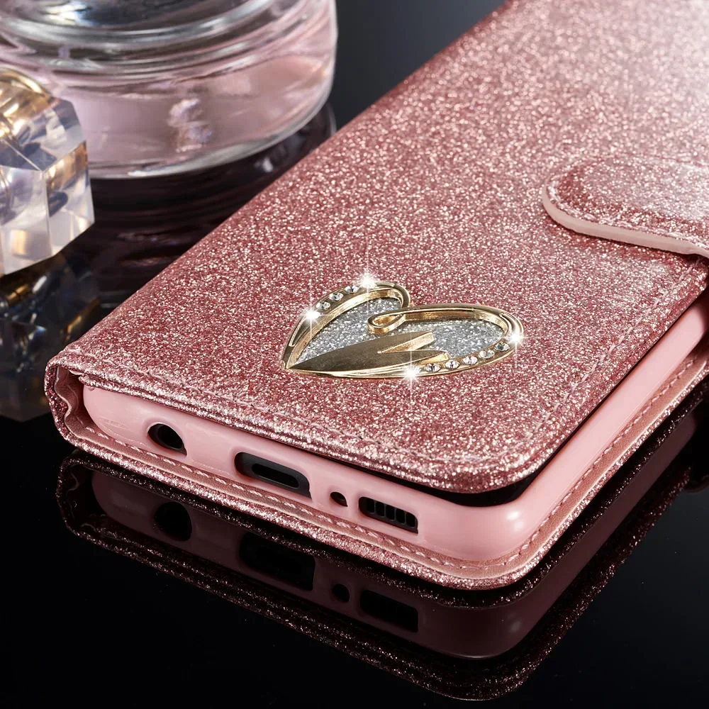 Case For Samsung Galaxy S24 S23 S22 S21 Ultra S20 FE S10 S10E S9 Note 10 Plus 5G Glitter Bling Leather Flip Cover Case