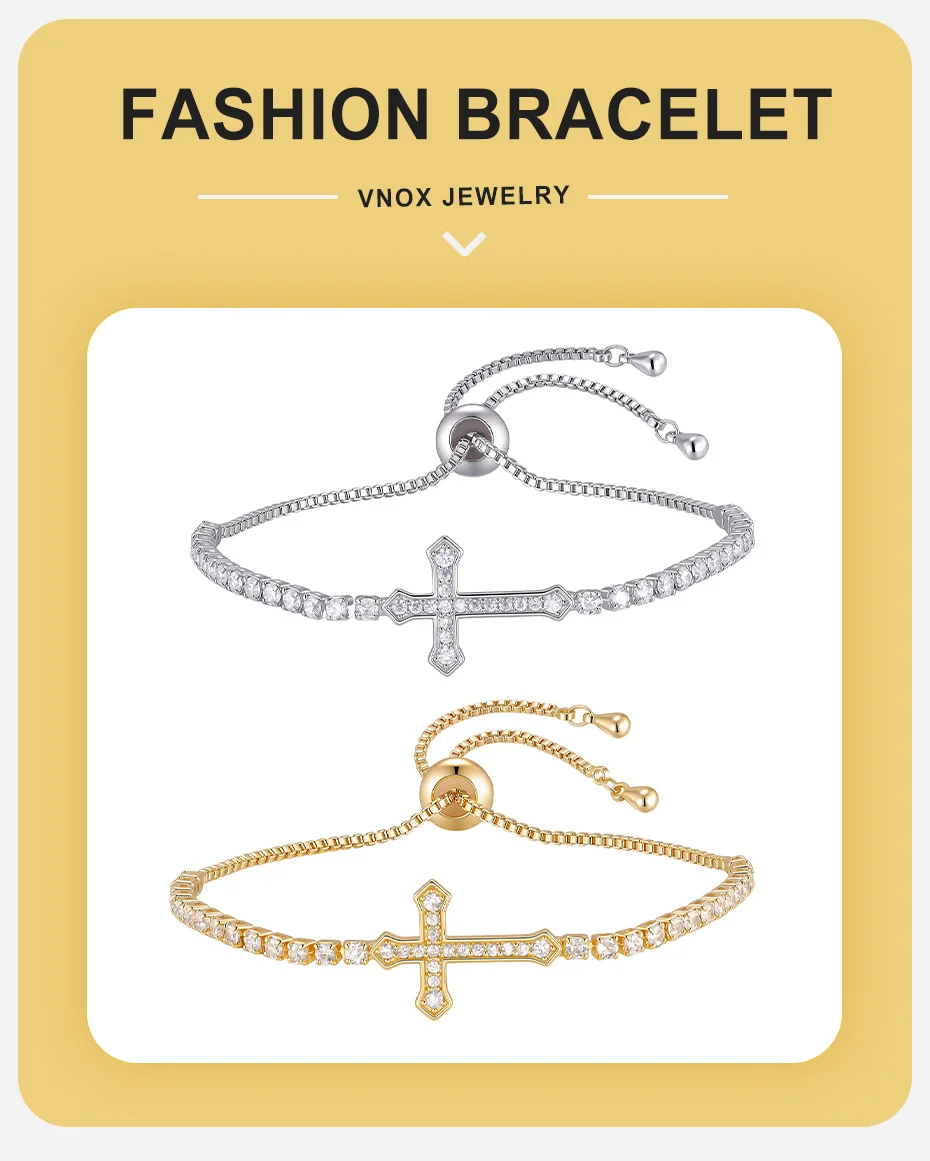 Vnox Luxus AAA Zirkonia Kreuz-Anhänger Tennisarmband für Damen Exquisites Elegantes Tennis-Handgelenksband Party Geburtstagsgeschenk – Detail 1