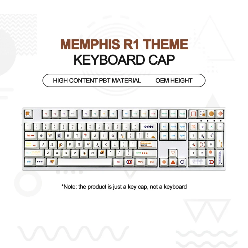 

Mechanical Keyboard Keycaps 108 Key OEM Profile PBT Dye Sublimation Memphis R1 Theme White PC Game GK61 GK64 RK61 Anne Pro 2