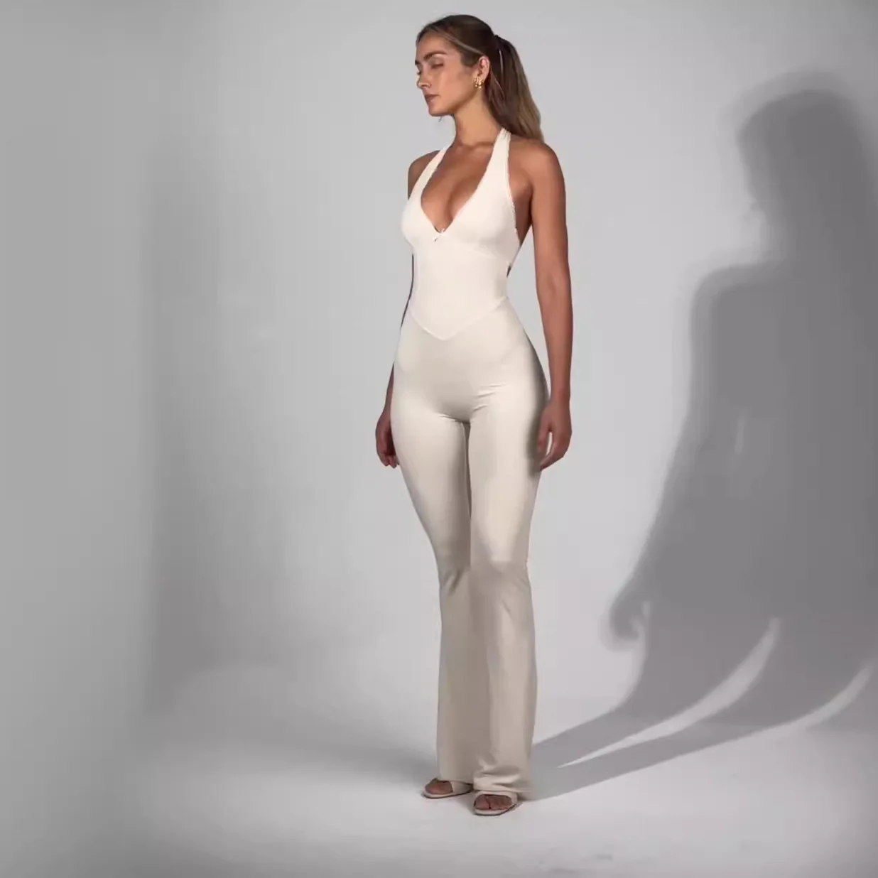 2025 monos de longitud completa para mujer, monos largos lisos, monos de Fitness de una pieza, monos negros de verano, mono sin espalda