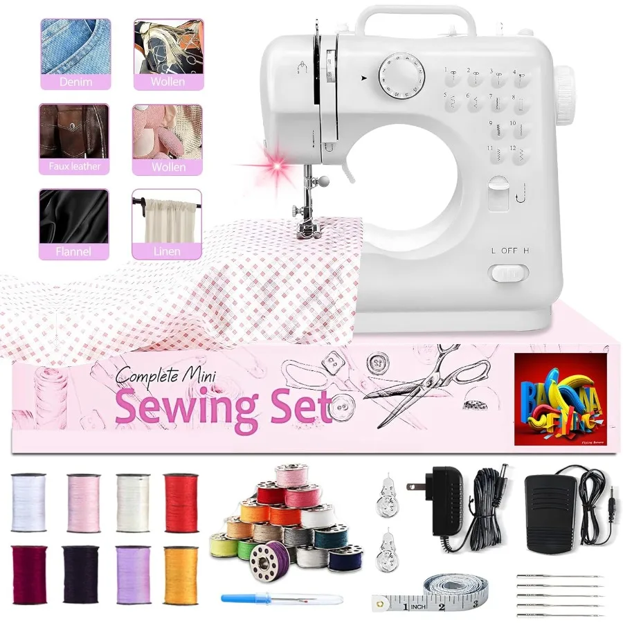 

Portable Sewing Machine for Beginners Mini Electric Sewing Machine 12 Built-in Stitch Patterns 2 Speed with Foot Pedal and Sewi
