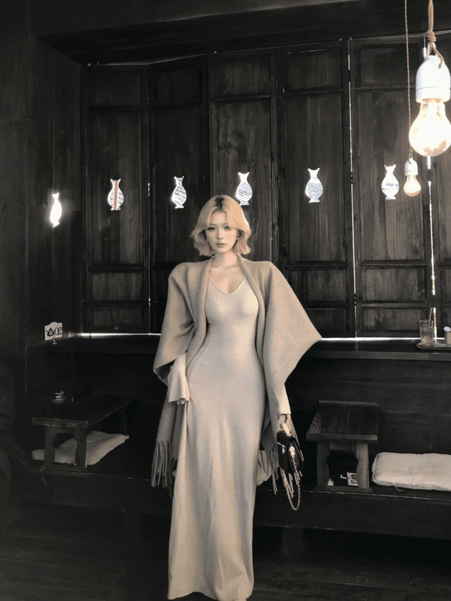 

Вязаный комплект из двух предметов для женщин: облегающий топ с длинными рукавами и шарфом на плечо, повседневный осенний модный образ