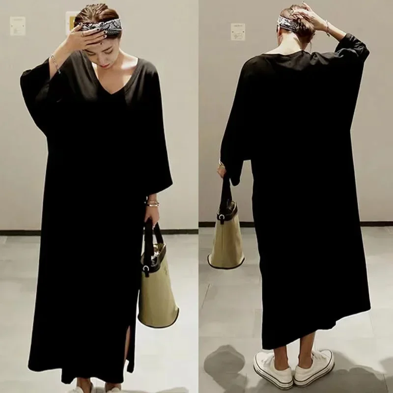 150kg Women Dress Plus Big Size Clothing Loose Long Sleeve Dresses Lady Autumn Spring Oversize Female Black Dress Girls Clothes