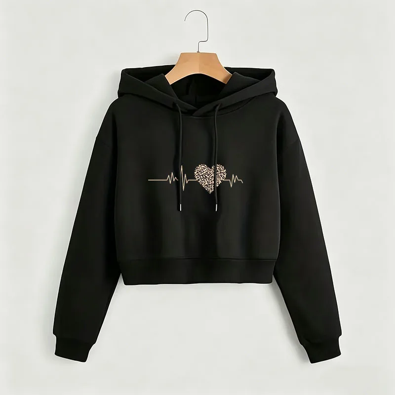 

Cropped Sweatshirt Women Love Heart Crop Top Hoodie Y2k Sweatshirts Gothic Casual Style Clothes Girls