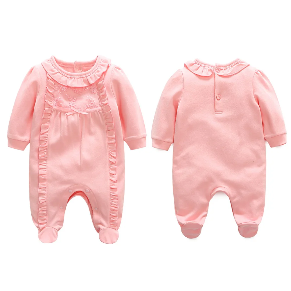 

Infant Newborn Girls Pink Cotton Lace Jumpsuit Spring Autumn Baby Jumpsuit Suitable for Party Birthday Photography
