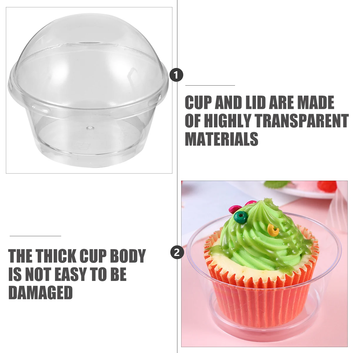 

Disposable Cake Cups with Lids Thick Material Clear Plastic Pudding Cups Food Grade Round Containers for Baking Cupcakes