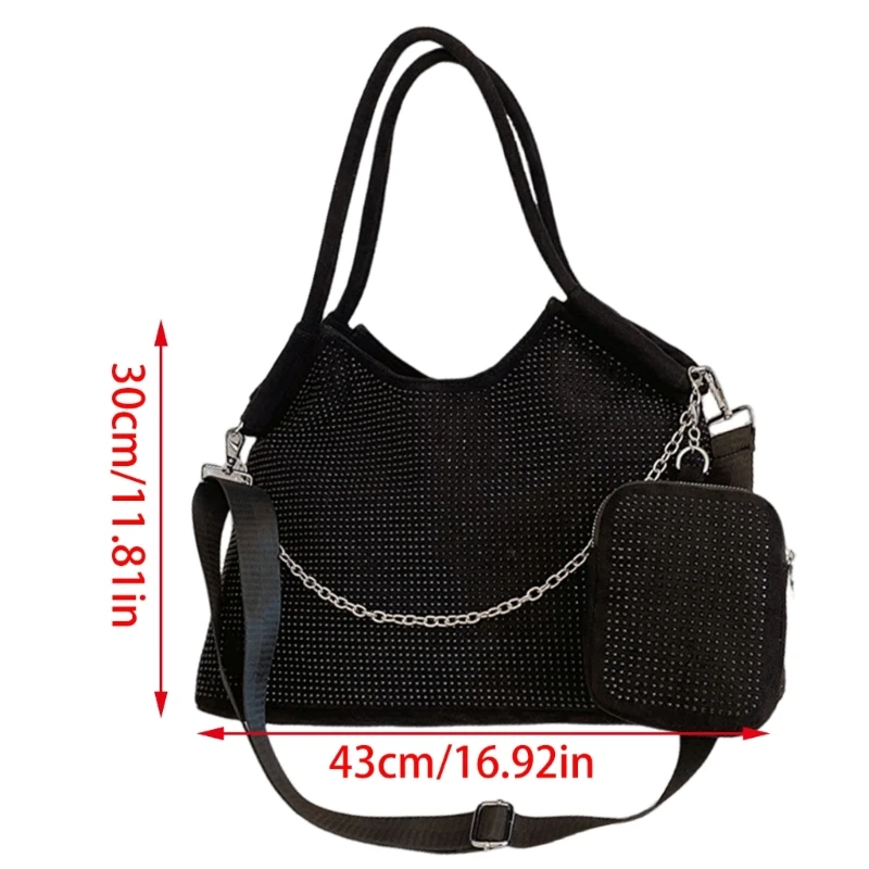 E74B Women Bag Large Capacity Shoulder Bag Personalized Handbag Crossbody Bag Shopping Bag Fashion Rhinestone Messenger Bag