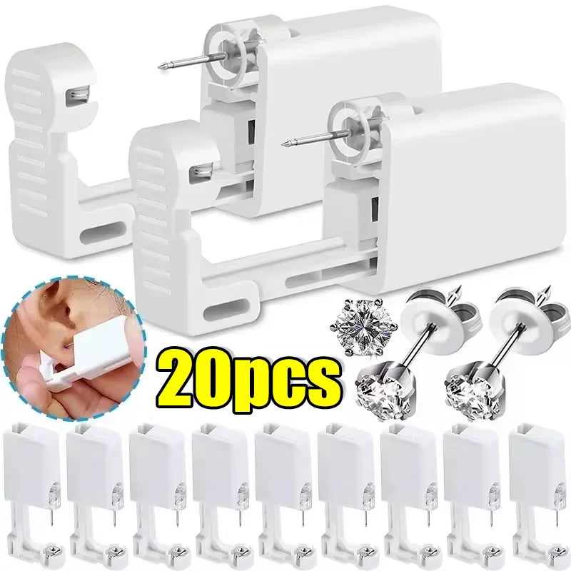 20pcs Safety Ear Piercing Gun Kit Disposable Disinfect Safety Earring Piercer Machine Studs Nose CLip Body Jewelry Piercing Tool