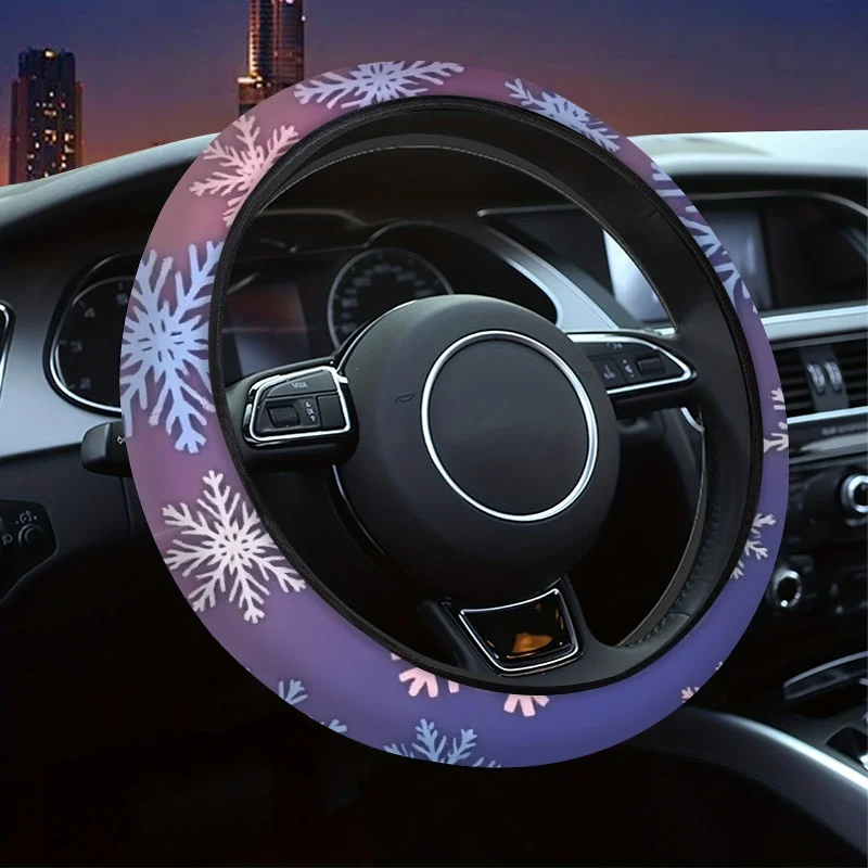 

1 шт., фиолетовый зимний чехол на руль со снежинкой, фиолетовый, белый, с рисунком снежинки на черном подходит для автомобильного колеса, мягкая ручка, нескользящий