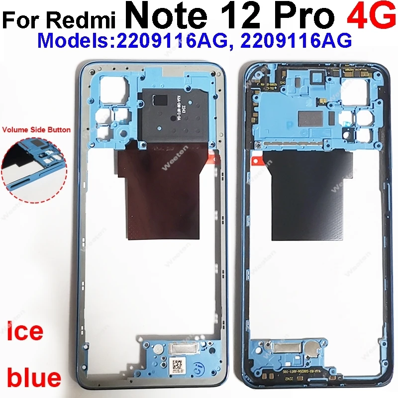 Middle Frame Housing For Xiaomi Redmi Note 12 12s Pro 4G Middle Frame Bezel Holder Cover with Side Buttons Parts