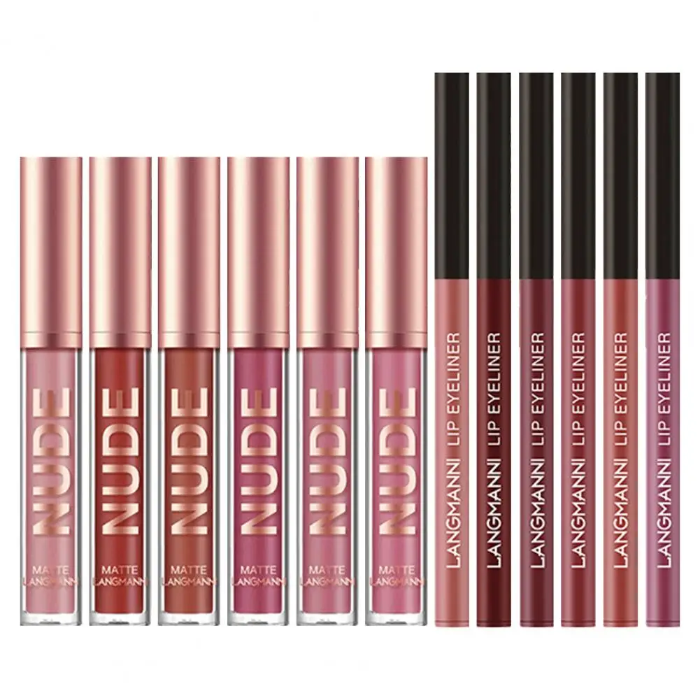 Einfach zu färbender Lipgloss, langanhaltender Lipliner, mattes Lipgloss-Set für Frauen, wasserfeste, aufpolsternde Glasur mit vollständiger Abdeckung für A