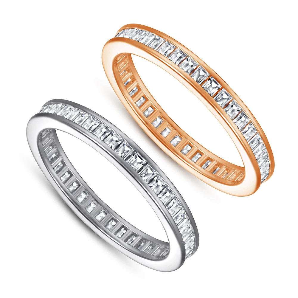 

New Trendy 925 Sterling Silver Cubic Zirconia Eternity Channel Setting Rings Classic Style Stackable Wedding Jewelry