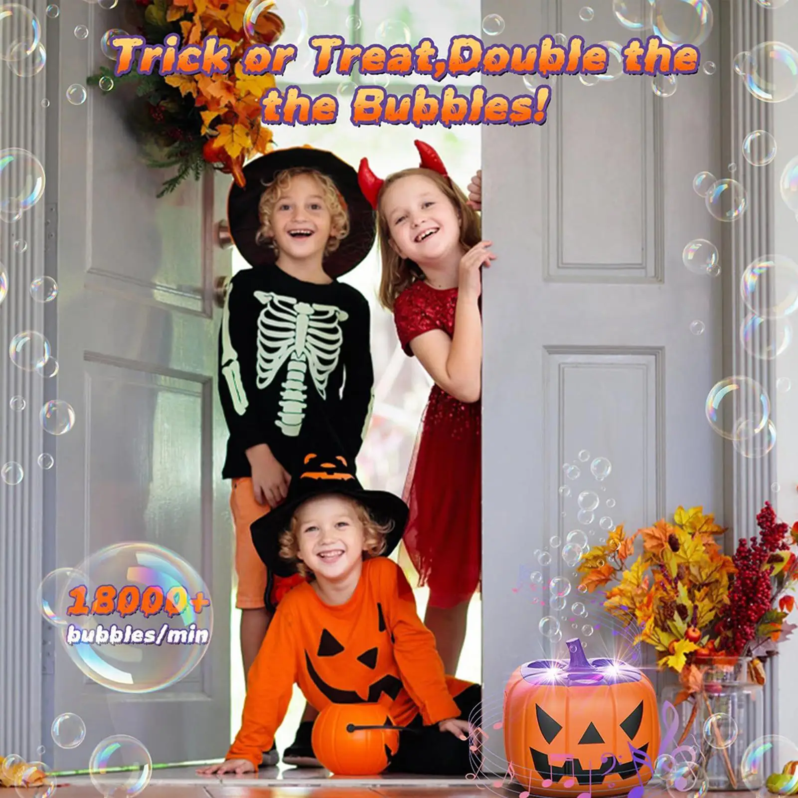 Halloween-Kürbis-Blasenmaschine mit Licht, Ton, Party-Gebläse für drinnen und draußen, Halloween-Party-Dekorationen, Kinderspielzeug, Geschenk