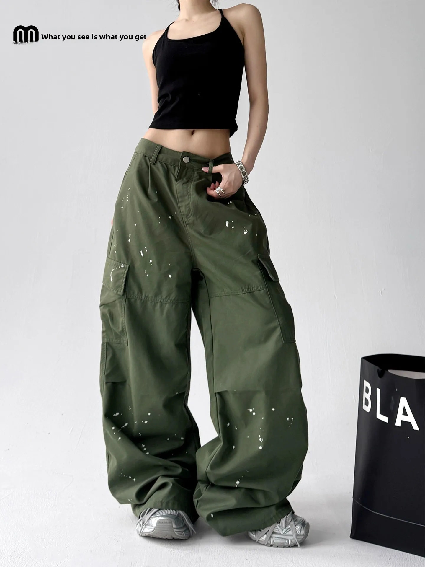 

Ретро-американские рабочие брюки для женщин, летние, модные, в стиле милитари, парашютные, с высокой талией, утягивающие, с большими карманами, повседневные брюки