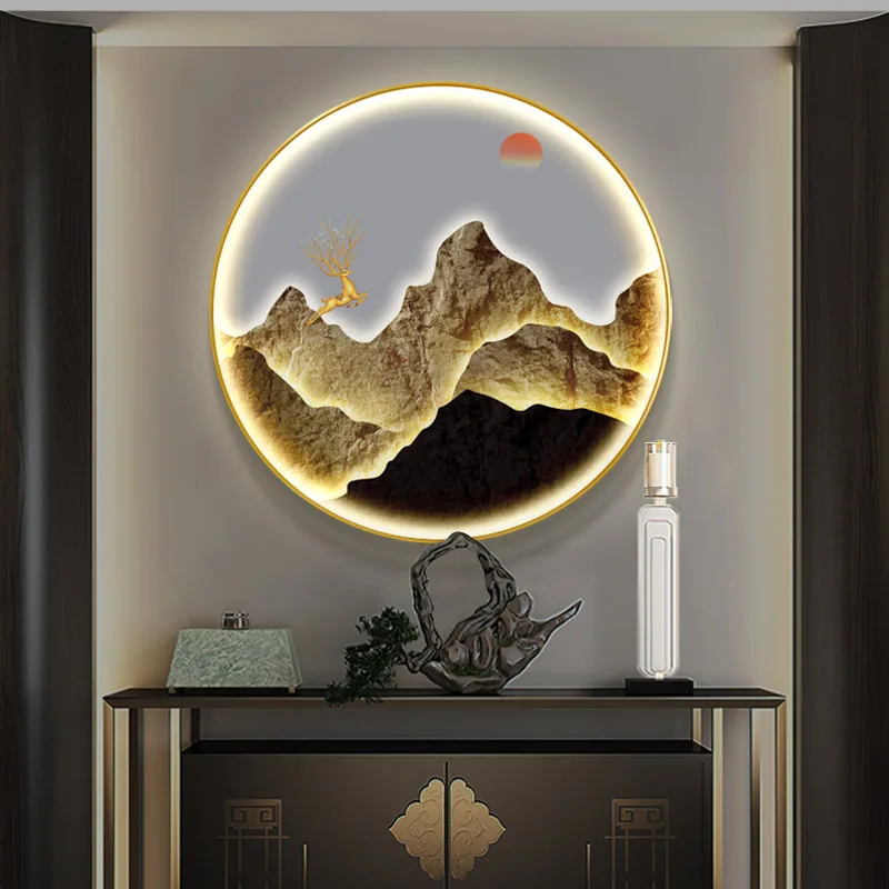 Modern Round LED Mural Lamp For Corridor House Living Room Home Decoration Lustre Mountain Hanging Painting Lighting Wall Light