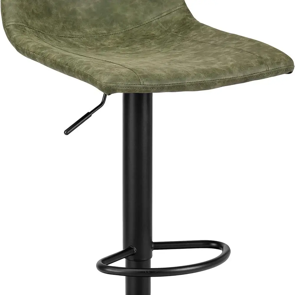 Pair of Counter-Height Swivel Bar Stools with Footrest and L-Back, Vintage Leather, Retro Green