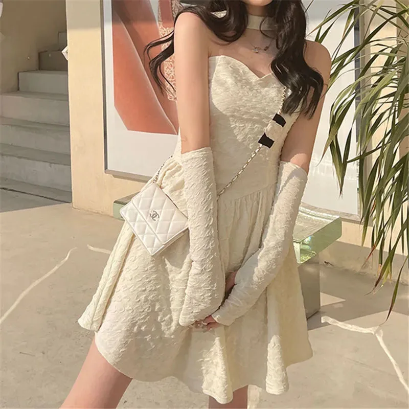 Sweet Halter Neck Mini Dress Women Korean Chic Sexy Backless A Line Dress Female High Waist Elegant Party Night Vestido New