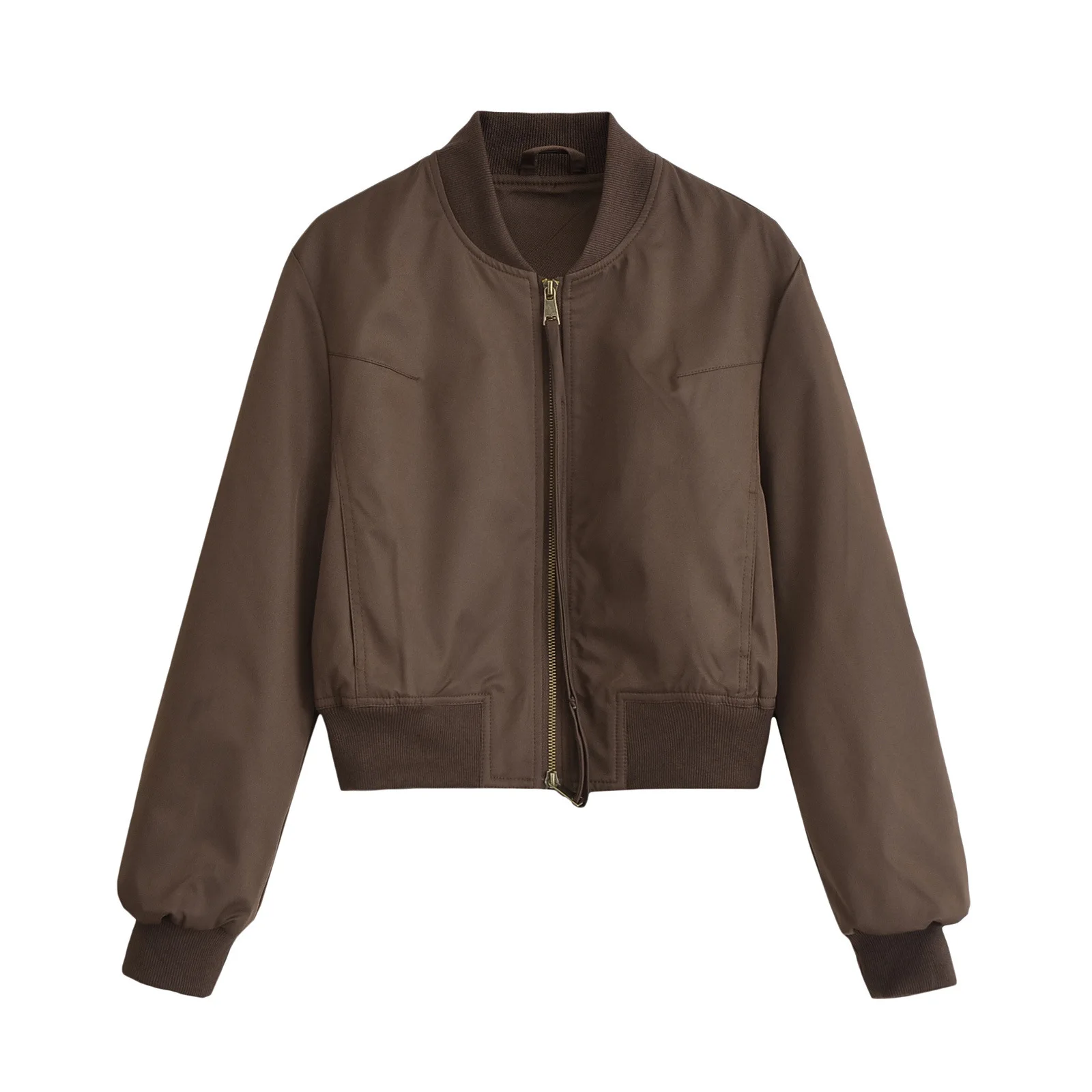 بدلة بيسبول فضفاضة ذات سحاب مزدوج على الطراز الأمريكي للنساء برقبة دائرية وقميص رائع لخريف الموضة