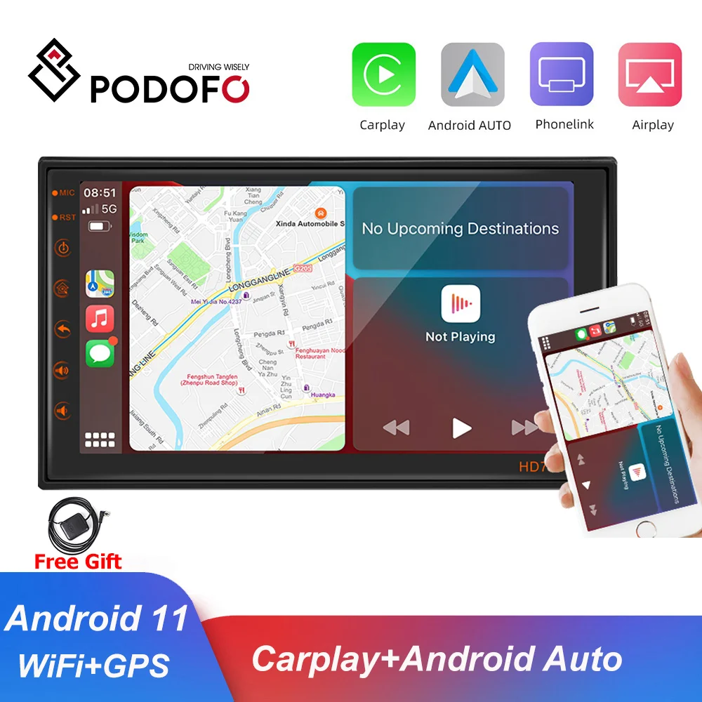 

Podofo Android 2 Din Car Radio Multimedia Video Player Carplay Universal Auto 7" Stereo For Volkswagen Nissan Hyundai Kia Toyota