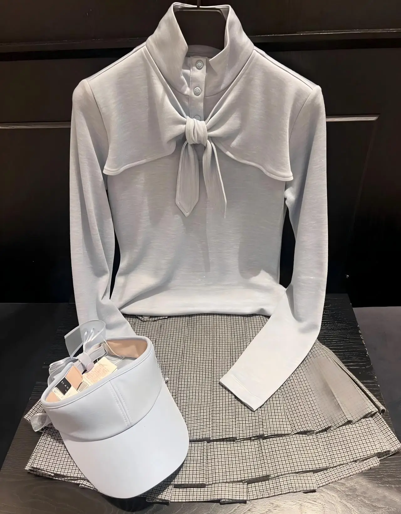 2026 Women Casual Golf Long Sleeve Blouse Early Autumn New Stand Collar Bow Tie Elegant Sports Ladies Golf Outer Top