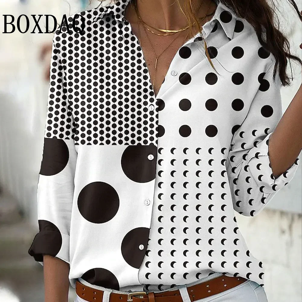 Nueva moda mujer, camisa de manga larga con estampado de lunares en 3D y botones superiores, camisas con una botonadura, blusas para mujer Primavera Verano 2025