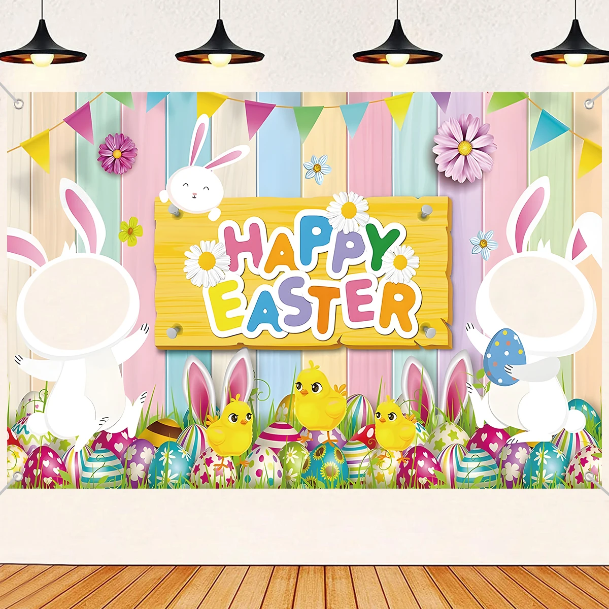 Easter Decoration Face In Holes Gifts Easter Rabbit Egg Backdrops Happy Easter Decor Customized Backgrounds Studio Photo Props