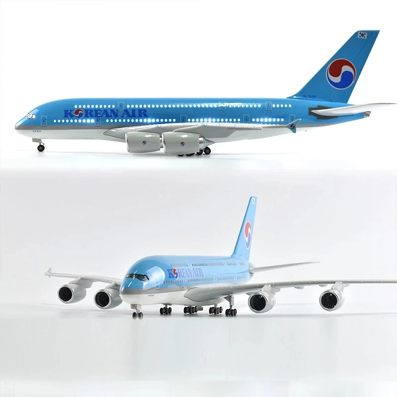 45.5cm Airplane Model 1/160 Scale A380 Korean International Airline Aircraftwith Light & wheels Die-Cast Plastic Resin Model