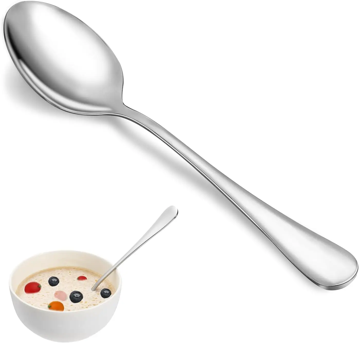 

16pc 7.3" stainless steel dinner spoons, mirror finish, dishwasher safe, for home & restaurant use