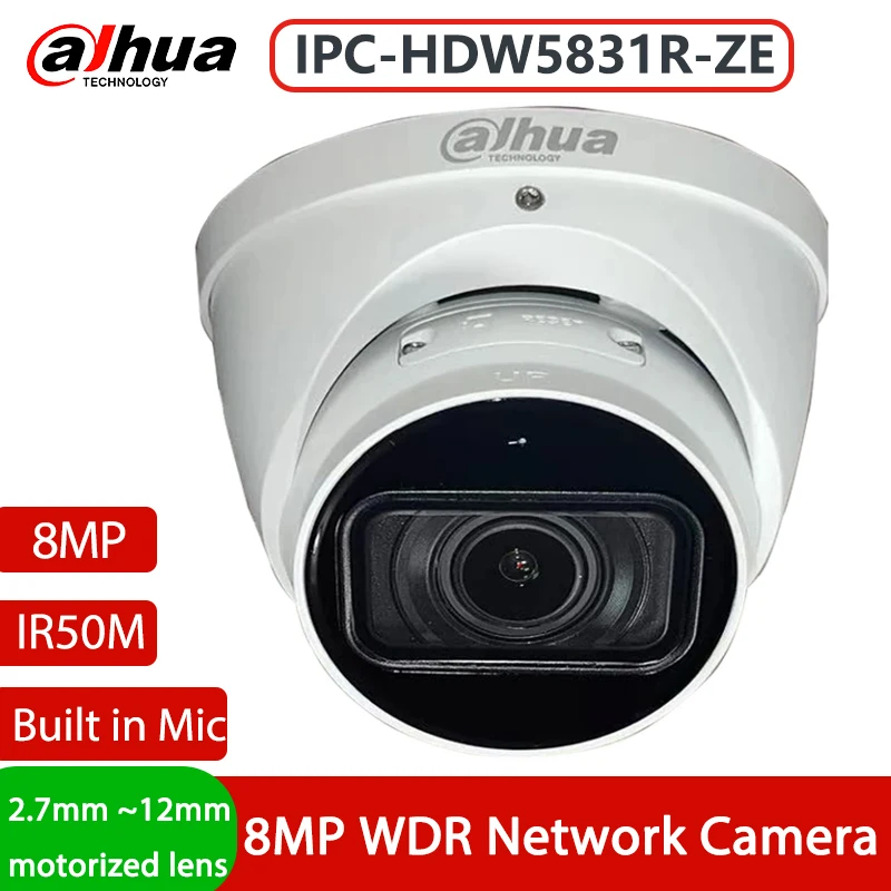 

Dahua 8MP 2.7mm~12mm 4K Motorized Lens IPC-HDW5831R-ZE WDR IR50M Dome Network IP67 IK10 PoE CCTV Security Camera SD card Slot