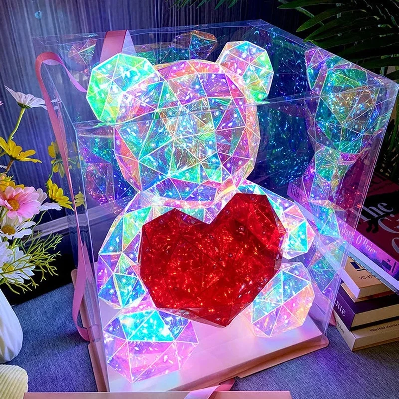 LED Teddy Bear Night Light – Colorful Sparkling Plush Lamp, Romantic Gift for Girls & Bedroom Decor