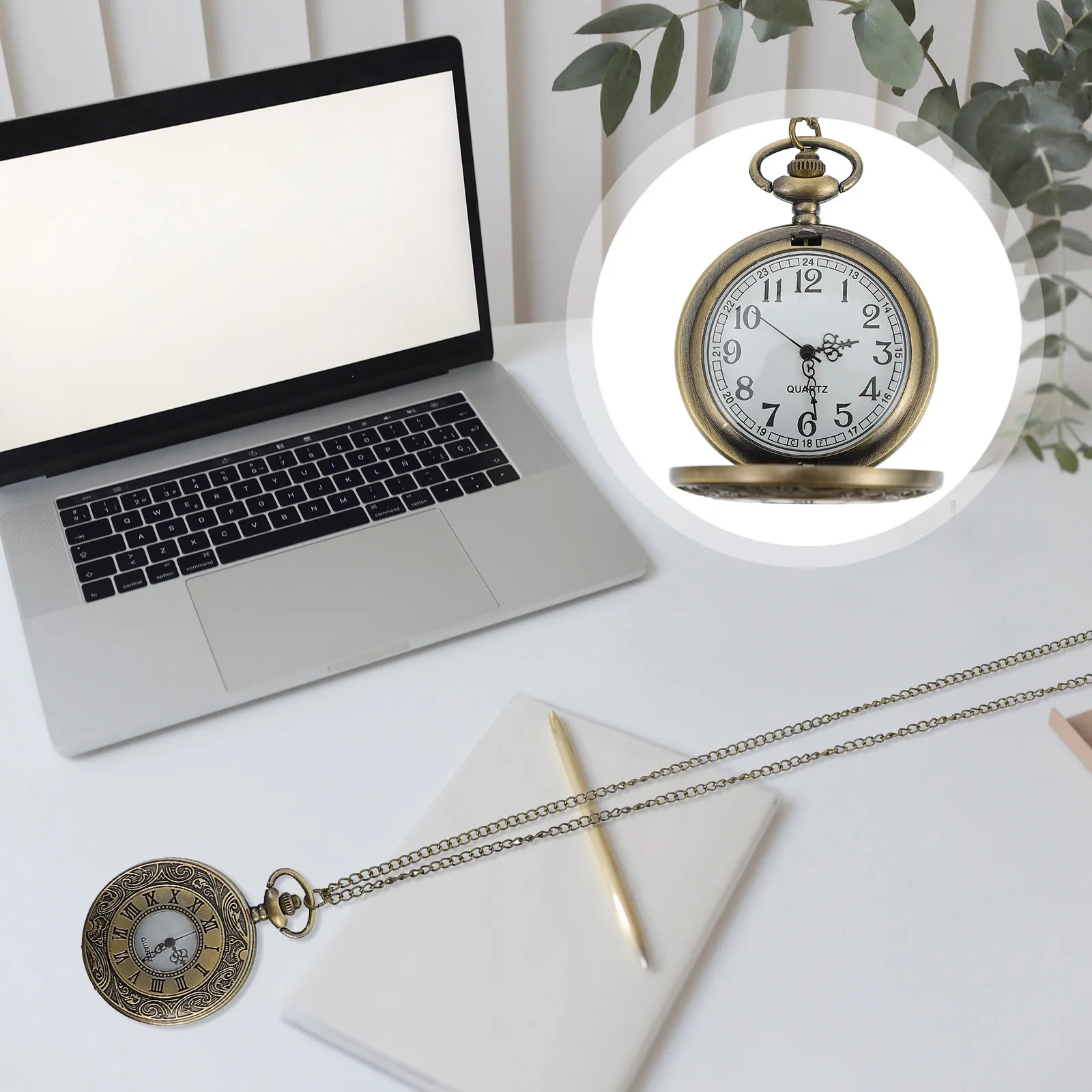 

1 шт. классические карманные часы с римскими цифрами, винтажные часы с механизмом и прочной цепочкой, удобный аксессуар для измерения времени