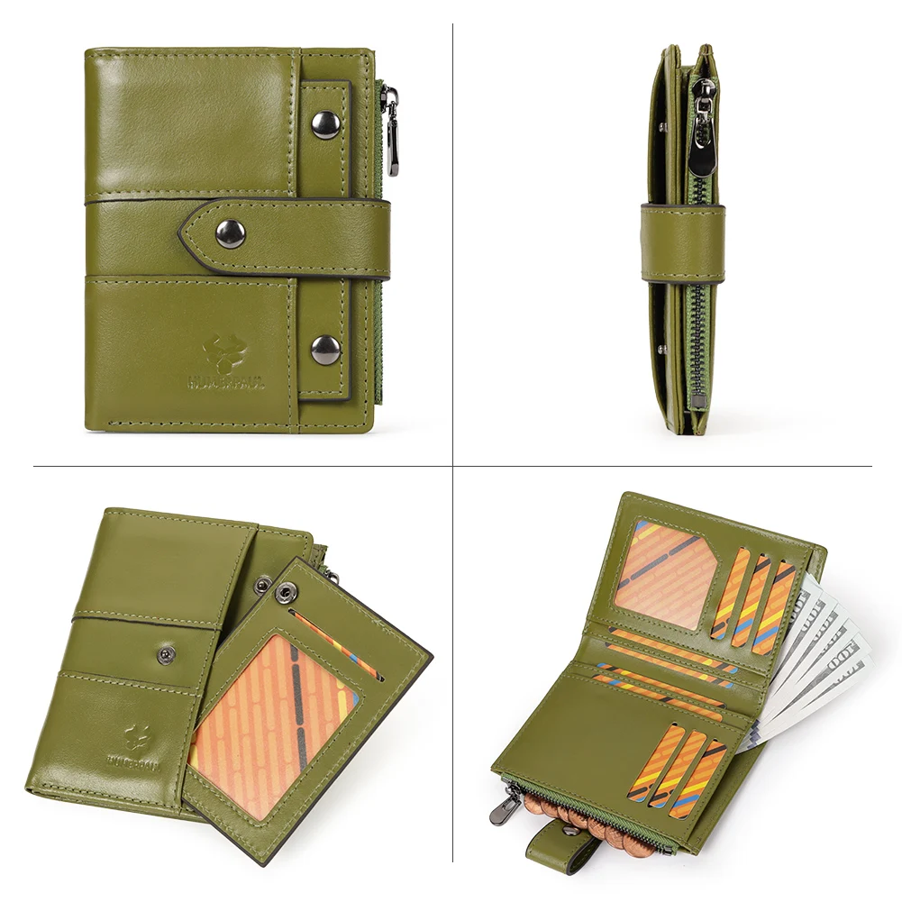 Genuine Leather Women Wallets Short RFID Blocking Fashion Card Holder with ID Window Short Female Zipper Coin Pocket Money Bags