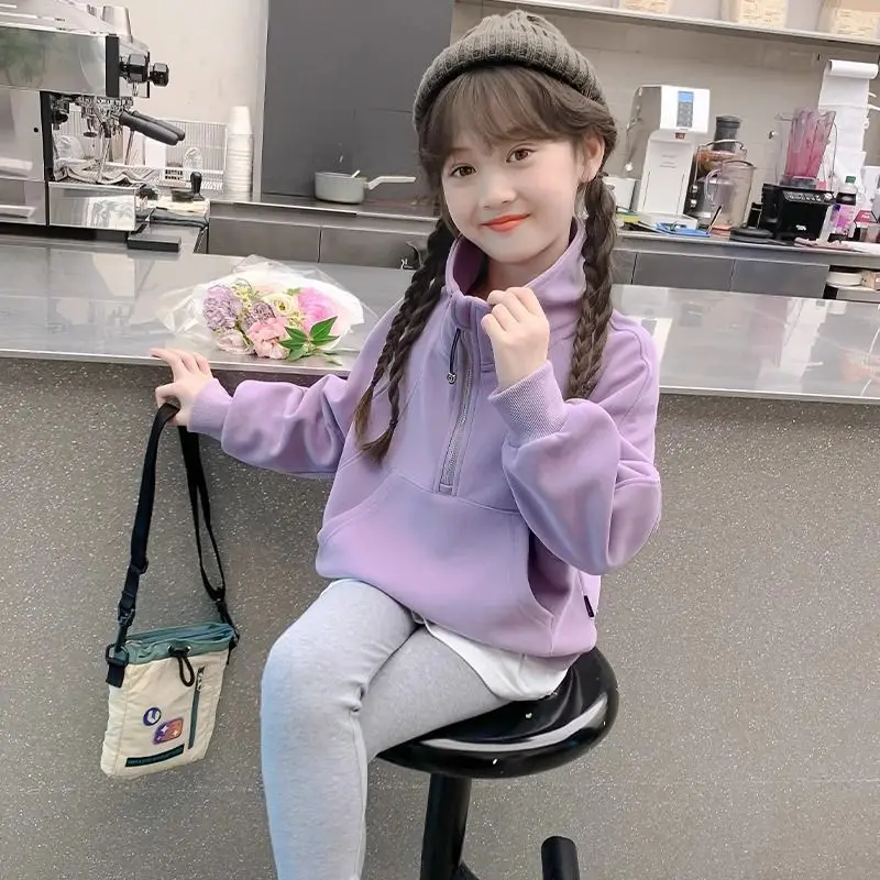 

Girls' Crewneck Sweatshirt Autumn/Winter 2025 New Arrival Stylish Fleece-Lined Thickened Long Sleeve Top