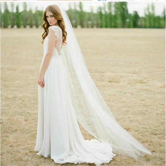 Wedding Bridal Veils 2 Meters Floor Length Long Bridal Veil with Comb Cut Edge Wedding Veil Accessories for Brides