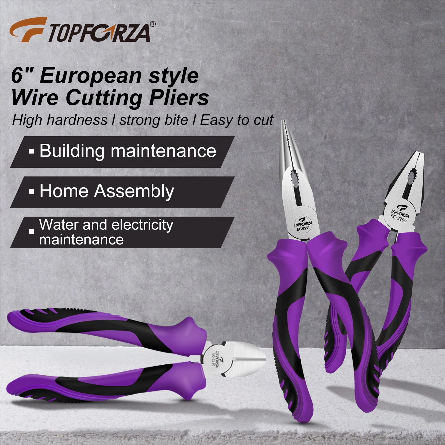 TOPFORZA electrician pliers feature a slanted jaw and a sharp tip 6-inch European-style , for tasks such as building maintenance