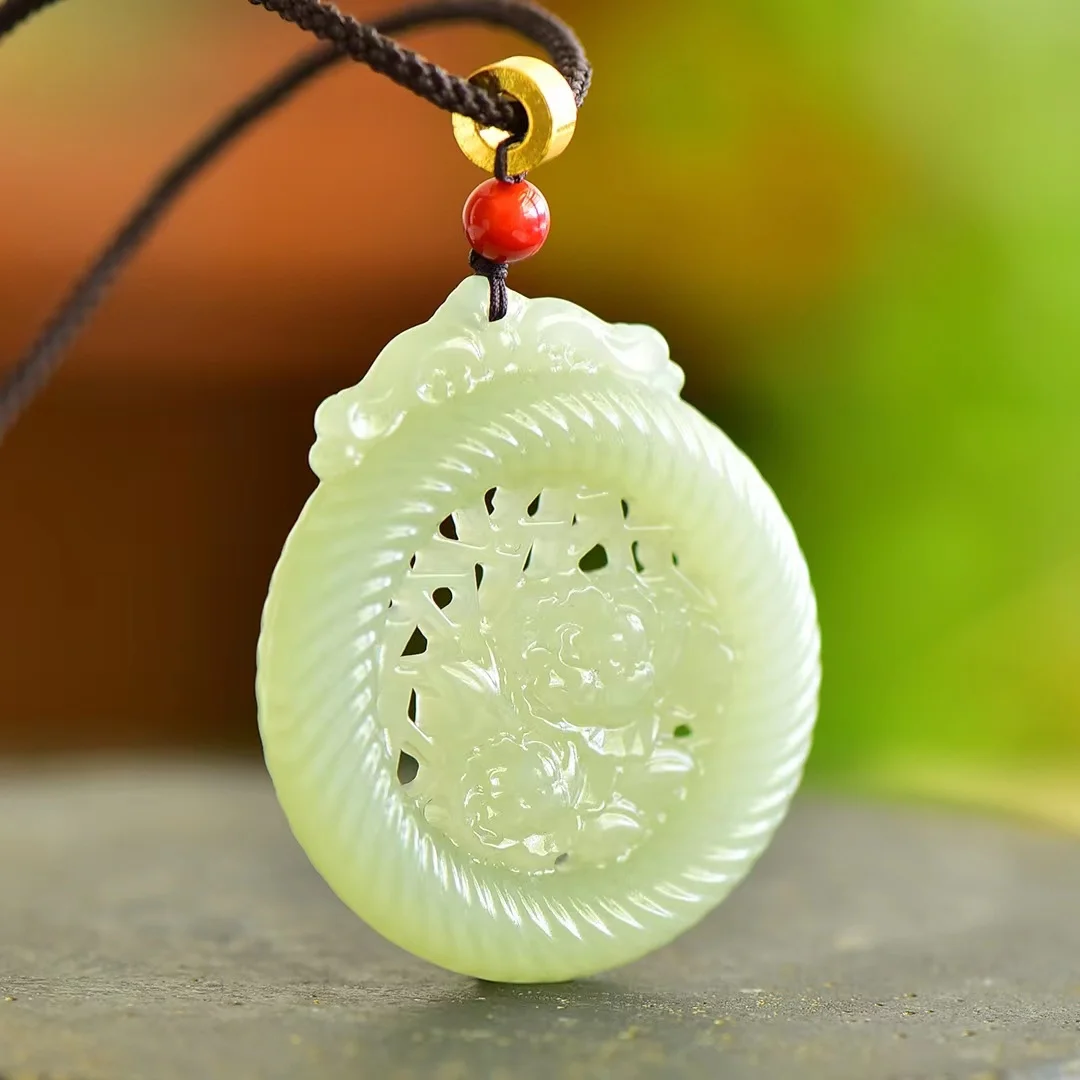 Hotan Jade Qinghai Material Flower Blooming Wealth Pendant Jewelry Happy Happiness