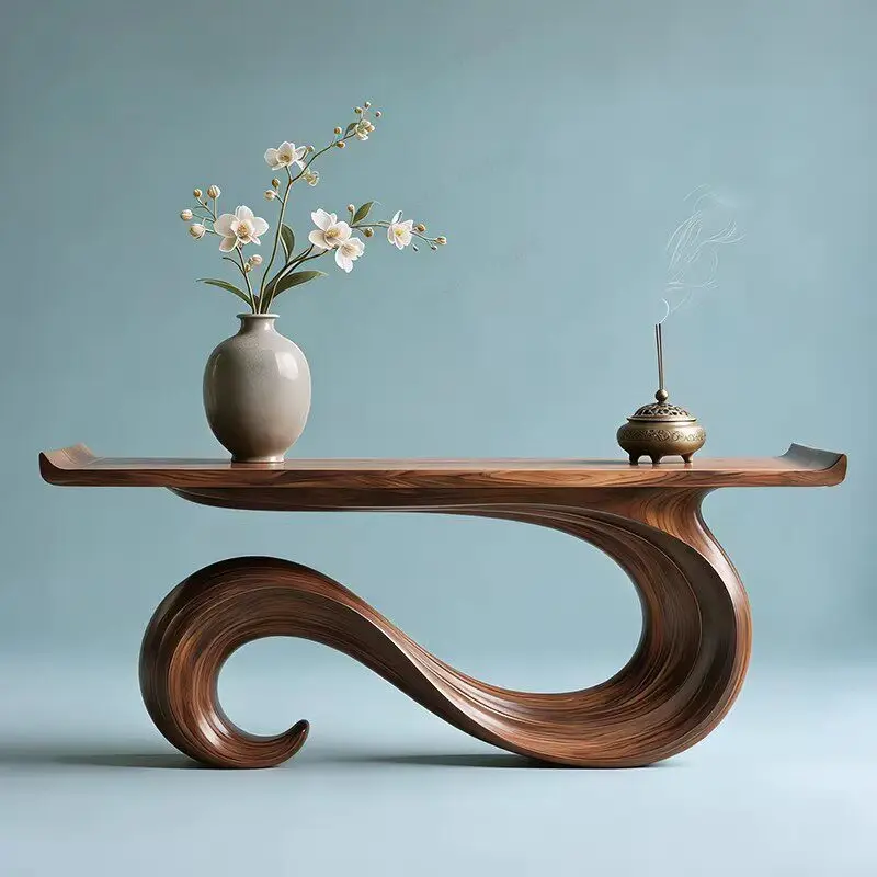 

New Chinese-style solid wood entrance table high-end design black walnut entrance table simple living room decoration table