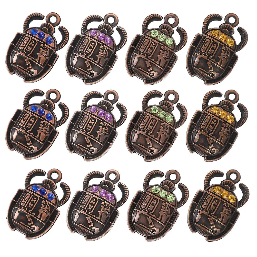 

48 шт. подвесок в виде египетских скарабеев со стразами, для изготовления украшений, DIY, для ожерелий, браслетов, поделок, аксессуары в виде древних жуков