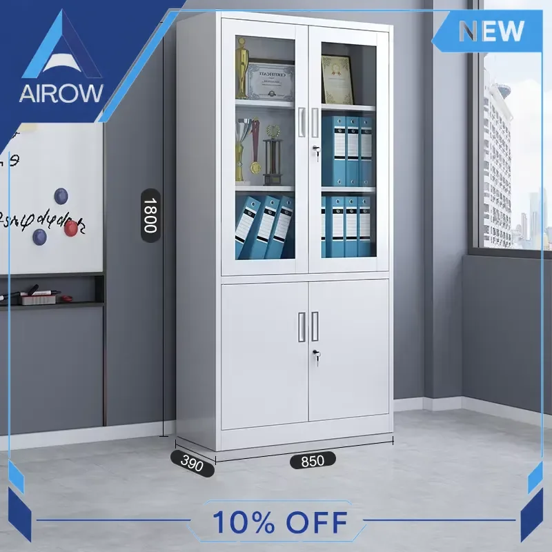 for Home Office Low Profile Filing Cabinet Modern Lockable Stainless Steel Storage Cupboard with Glass Doors for Living Room
