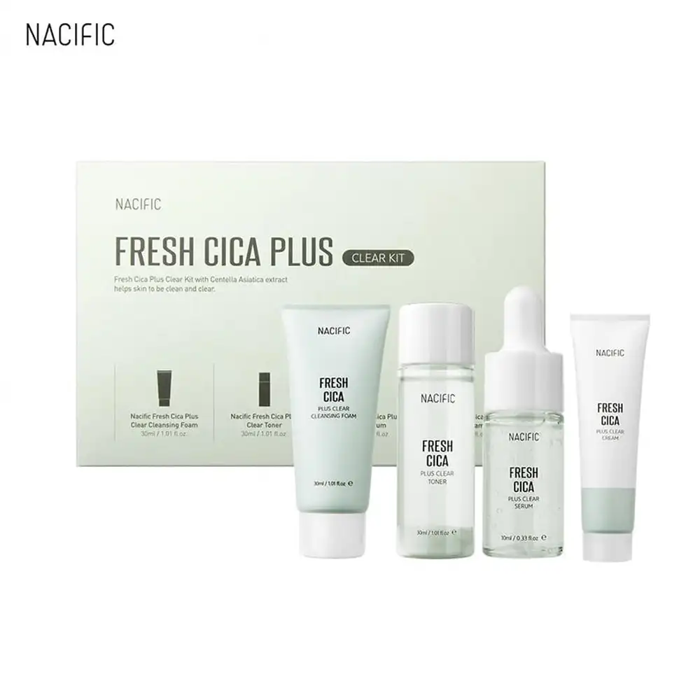 

Nacific Fresh Cica Plus Clear Kit (Cleansing Foam 30ml+Toner 30ml+Serum 10ml+Cream 20ml) Herbal Beauty Korean Skin Care