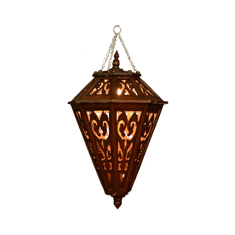 Thailand hollow carved wood chandelier hand-carved South East Asia lighting restaurant duplex floor decorative lamps