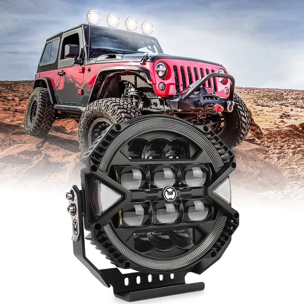 MOVOTOR 9 Inch Waterproof Work Light 148W LED Off Road Driving Light with DRL Dim Bright Modes for Trucks ATV SUV UTV 4x4 Boat