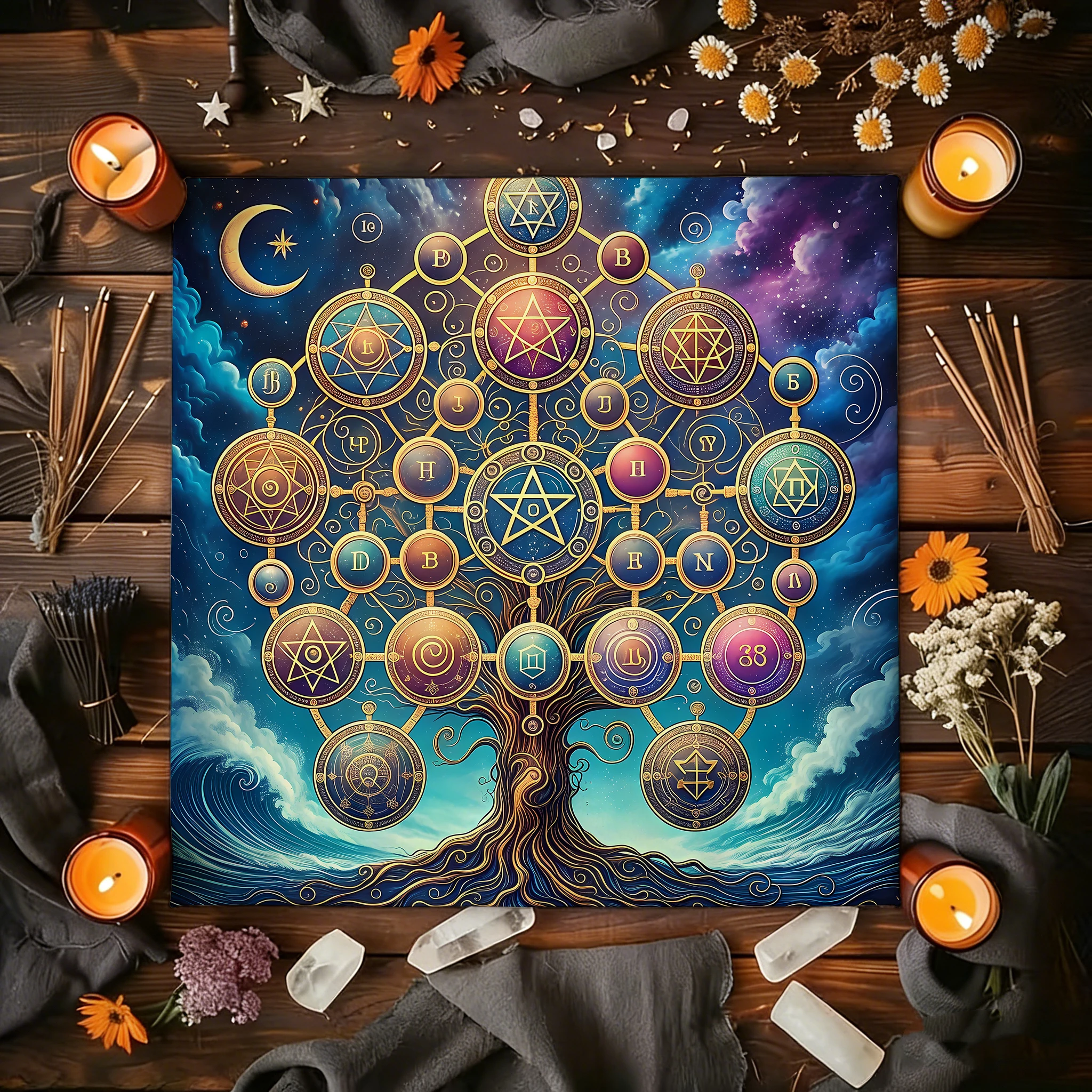 1pc12 Constellation Tarot Card Tablecloth Altar Cloth, Heavenly Realm Galaxy Witchcraft Divination Cloth, Home Decoration